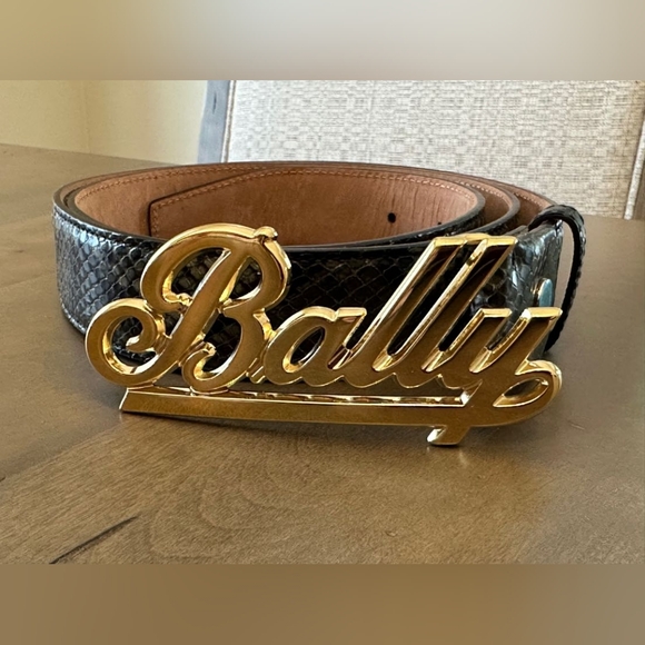 BALLY Snake-embossed Leather Belt with Bally Logo - Size 110/44, Black/Gold - Picture 1 of 6